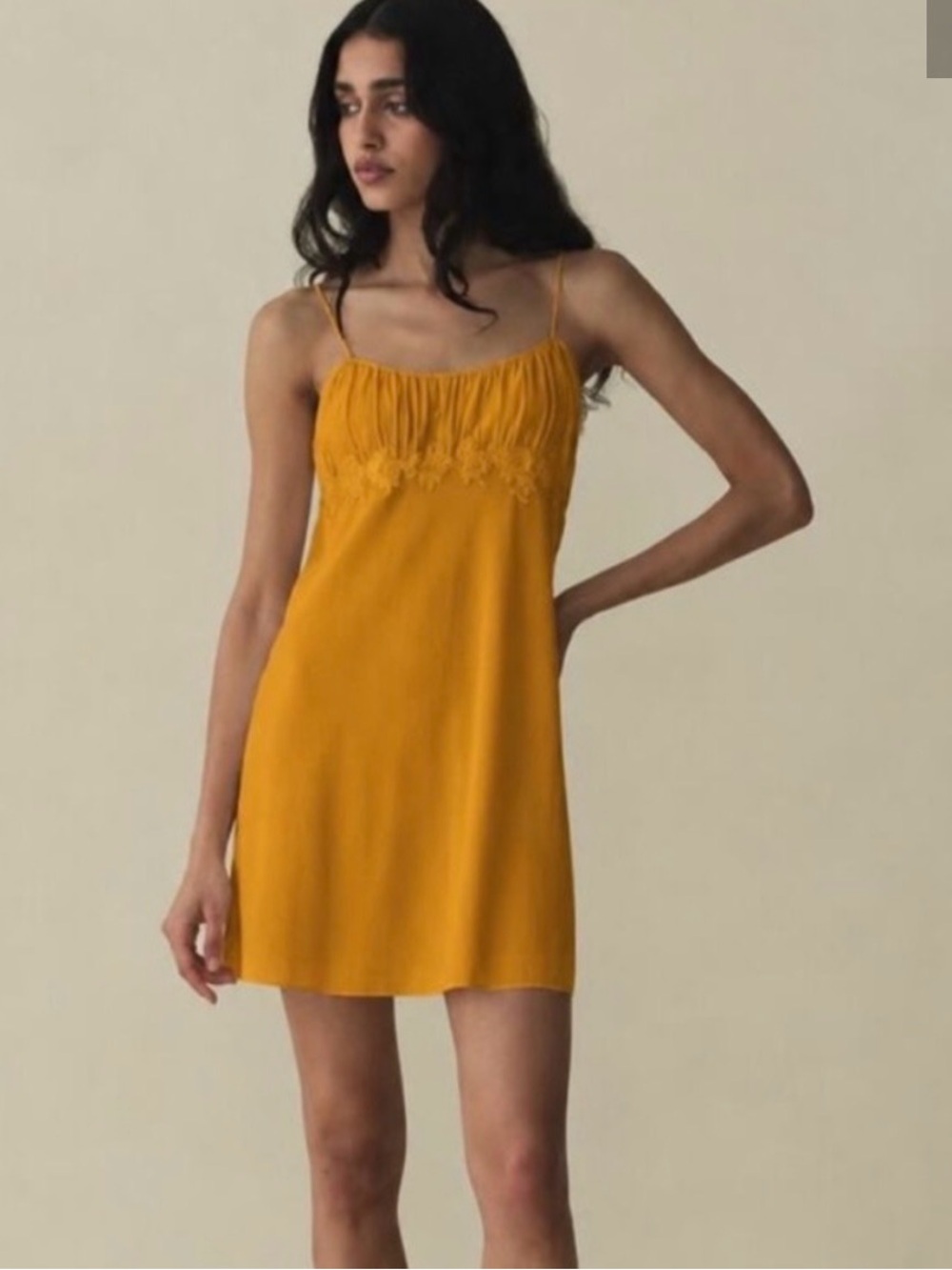 Doen Fluerie mini slip embellished appliqué flower lace dress goldenrod silk s